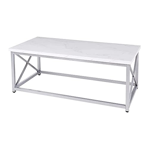 AZL1 Life Concept Modern Coffee Table for Living Room Center Table with Metal Frame, Glossy White