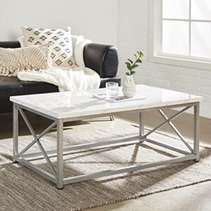 AZL1 Life Concept Modern Coffee Table for Living Room Center Table with Metal Frame, Glossy White