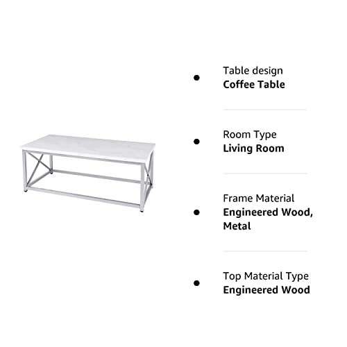 AZL1 Life Concept Modern Coffee Table for Living Room Center Table with Metal Frame, Glossy White