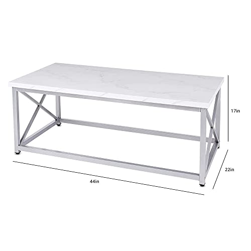 AZL1 Life Concept Modern Coffee Table for Living Room Center Table with Metal Frame, Glossy White