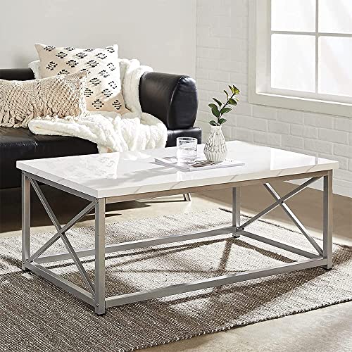 AZL1 Life Concept Modern Coffee Table for Living Room Center Table with Metal Frame, Glossy White