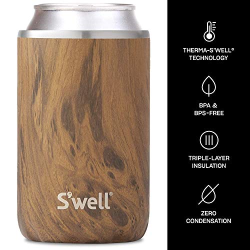 S'well Stainless Steel Chiller Triple-Layered Vacuum-Insulated Keeps Drinks Cool and Hot for Longer-Dishwasher-Safe BPA-Free for Travel, 12oz Cans and Bottles, Teakwood