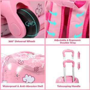 Sandinrayli Kid Luggage Set for Girls, 12” Backpack & 16” Kid Carry on Suitcase with Spinner Wheels, Toddler Rolling Suitcase Hardshell