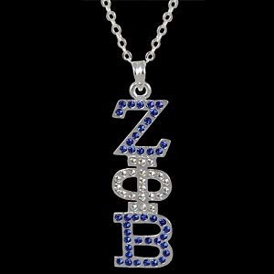zeta phi beta sorority austrian crystal 3 letters necklace in silver