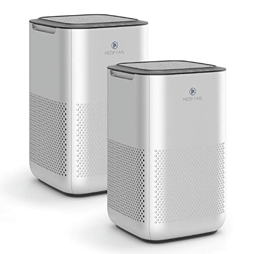 Medify Air MA-15 Air Purifier with H13 True HEPA Filter | 330 sq ft Coverage | for Allergens, Wildfire Smoke, Dust, Odors, Pollen, Pet Dander | Quiet 99.7% Removal to 0.1 Microns | Silver, 2-Pack