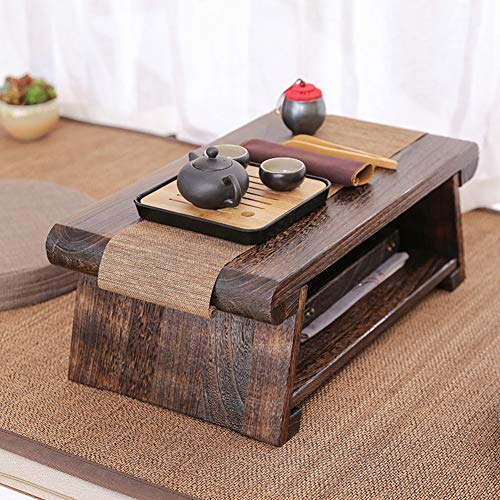 CHABUDAI Japanese Antique Tea Table Folding Legs Asian Floor Low Tea Table Wood (Middle: 68x35x28cm, ONE)