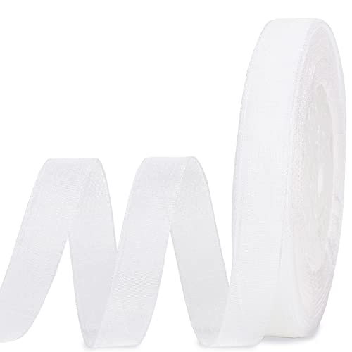 molshine 50 Yards x 5/8 Inch Shimmer Sheer Organza Ribbon,Chiffon Fabric Ribbons for Bouquets Garland,Bowknot,Wedding,Gift Wrapping,Hair,Crafts,Decoration (White, 5/8")