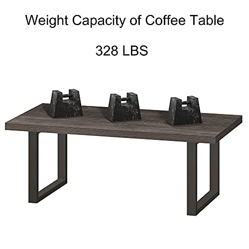 IBF Rustic Coffee Table, Wood and Metal Simple Industrial Modern Center Table, Minimalist Rectangle Wooden Farmhouse Cocktail Table for Living Room, Dark Gray Oak, 47 Inch