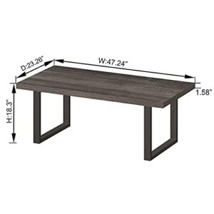 IBF Rustic Coffee Table, Wood and Metal Simple Industrial Modern Center Table, Minimalist Rectangle Wooden Farmhouse Cocktail Table for Living Room, Dark Gray Oak, 47 Inch