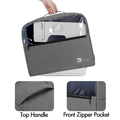 Yarwo Visible Sewing Machine Cover with Top Handle and Pockets, Heavy Duty Dust Cover for Most Standard Sewing Machines and Accessories, Gray