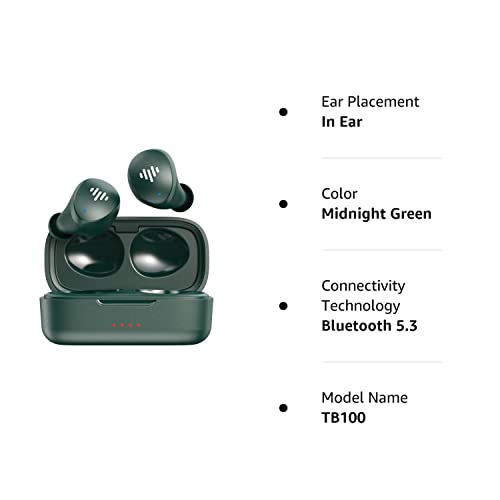 iLuv myBuds Wireless Earbuds, Bluetooth 5.3, Built-in Microphone, 20 Hour Playtime, IPX6 Waterproof Protection, Compatible with Apple & Android, Includes Charging Case & 4 Ear Tips, TB100 Dark Green