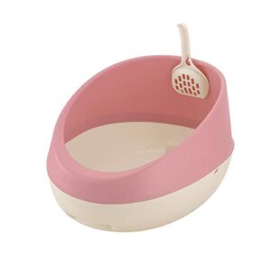 richell paw trax rimmed cat litter pan, high shield cat litter box with scoop, salmon pink