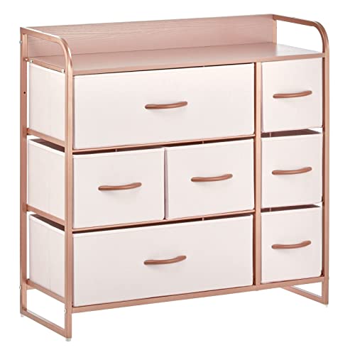 mDesign 30.9" High Steel Frame/Wood Top Storage Dresser Furniture Unit with 7 Removable Fabric Drawers - Large Bureau Organizer for Bedroom, Living Room, Closet - Pink/Rose Gold