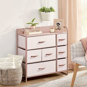 mDesign 30.9" High Steel Frame/Wood Top Storage Dresser Furniture Unit with 7 Removable Fabric Drawers - Large Bureau Organizer for Bedroom, Living Room, Closet - Pink/Rose Gold