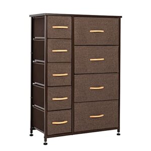 crestlive products vertical dresser storage tower - sturdy steel frame, wood top, easy pull fabric bins, wood handles - organizer unit for bedroom, hallway, entryway, closets - 9 drawers (brown)
