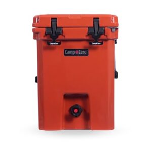 camp-zero 20l | drink cooler/ice chest with 2 molded-in cup holders & comfort grip rope handles | thick walled, freezer grade cooler w/secure locking system & tie down channels (burnt orange)