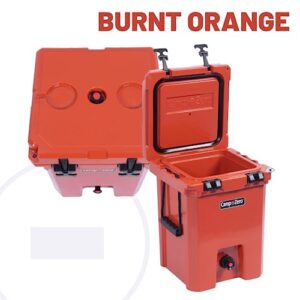 CAMP-ZERO 20L | Drink Cooler/Ice Chest with 2 Molded-in Cup Holders & Comfort Grip Rope Handles | Thick Walled, Freezer Grade Cooler w/Secure Locking System & Tie Down Channels (Burnt Orange)