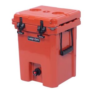 CAMP-ZERO 20L | Drink Cooler/Ice Chest with 2 Molded-in Cup Holders & Comfort Grip Rope Handles | Thick Walled, Freezer Grade Cooler w/Secure Locking System & Tie Down Channels (Burnt Orange)