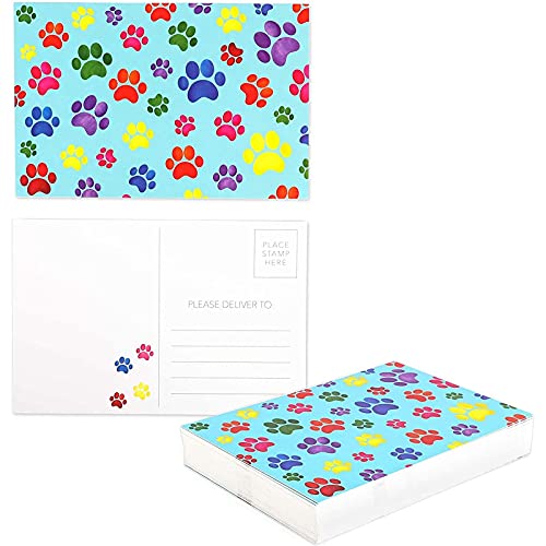 Colorful Paw Prints Postcards for Home, School Classroom (6 x 4 In, 48 Pack)