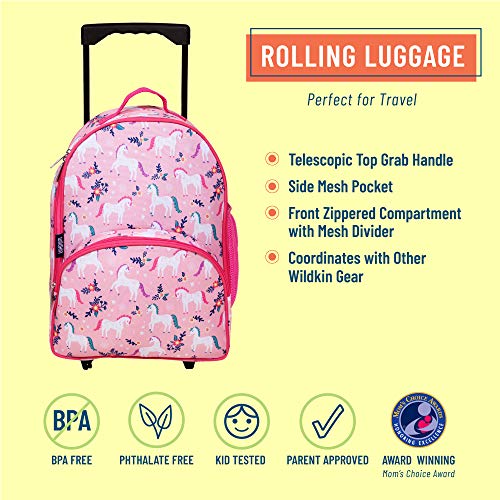 Wildkin Kids Rolling Luggage for Boys and Girls, Carry on Luggage Size is Perfect for School and Overnight Travel, Measures 16 x 12 x 6 Inches (Magical Unicorns)