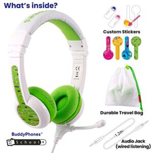ONANOFF BuddyPhones School+ Safe Audio School Headphones for Kids, High-Performance BeamMic, Detachable BuddyCable, Anti-Allergic Earpad with Carry Bag, Green