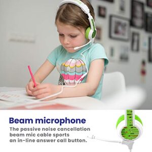 ONANOFF BuddyPhones School+ Safe Audio School Headphones for Kids, High-Performance BeamMic, Detachable BuddyCable, Anti-Allergic Earpad with Carry Bag, Green