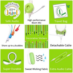 ONANOFF BuddyPhones School+ Safe Audio School Headphones for Kids, High-Performance BeamMic, Detachable BuddyCable, Anti-Allergic Earpad with Carry Bag, Green