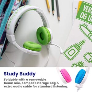 ONANOFF BuddyPhones School+ Safe Audio School Headphones for Kids, High-Performance BeamMic, Detachable BuddyCable, Anti-Allergic Earpad with Carry Bag, Green