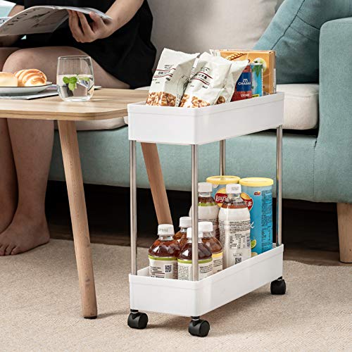 Home-Man 4 Tier Gap Slim Storage Cart Mobile Shelving Unit Organizer Slide Out Pantry Storage Rolling Utility Cart Tower Rack for Kitchen Bathroom Laundry Narrow Places, White (4 Tier)