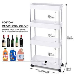 Home-Man 4 Tier Gap Slim Storage Cart Mobile Shelving Unit Organizer Slide Out Pantry Storage Rolling Utility Cart Tower Rack for Kitchen Bathroom Laundry Narrow Places, White (4 Tier)