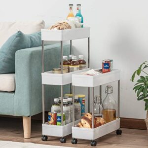 Home-Man 4 Tier Gap Slim Storage Cart Mobile Shelving Unit Organizer Slide Out Pantry Storage Rolling Utility Cart Tower Rack for Kitchen Bathroom Laundry Narrow Places, White (4 Tier)