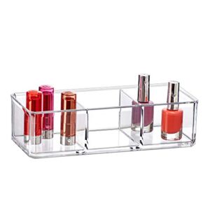 amazing abby - glamour - acrylic 3-compartment makeup organizer, transparent plastic lipstick holder, perfect bathroom vanity storage solution for lipsticks, nail polishes, and more