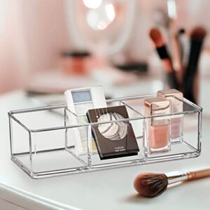 Amazing Abby - Glamour - Acrylic 3-Compartment Makeup Organizer, Transparent Plastic Lipstick Holder, Perfect Bathroom Vanity Storage Solution for Lipsticks, Nail Polishes, and More