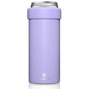 jivililm stainless steel insulated cooler for 12oz slim cans | skinny can drinks holder for hard seltzer, beer, soda, and energy drinks (lilac)
