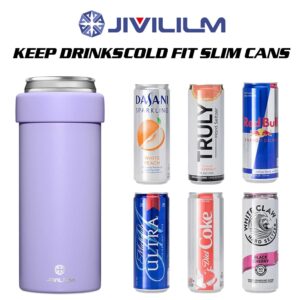 JIVILILM Stainless Steel Insulated Cooler for 12oz Slim Cans | Skinny Can Drinks Holder for Hard Seltzer, Beer, Soda, and Energy Drinks (Lilac)