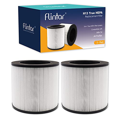 Flintar H13 True HEPA Replacement Filter, Compatible with MA-14 Air Purifier, 3-in-1 H13 Grade True HEPA and Activated Carbon Filter Set, 2-Pack