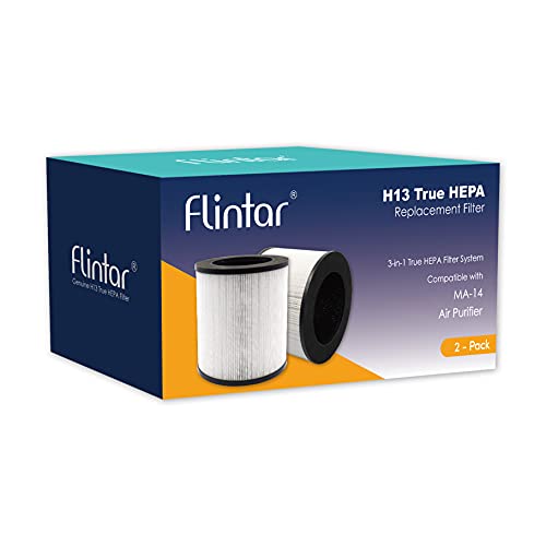 Flintar H13 True HEPA Replacement Filter, Compatible with MA-14 Air Purifier, 3-in-1 H13 Grade True HEPA and Activated Carbon Filter Set, 2-Pack