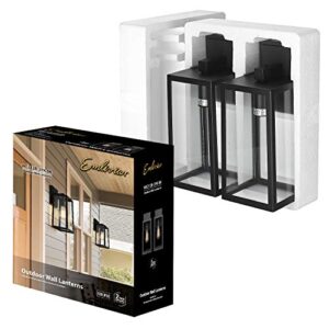 Emliviar 2 Pack Outdoor Wall Light Fixtures, Outside Wall Lights for House, Black Finish with Clear Glass, WE212B-2PK BK