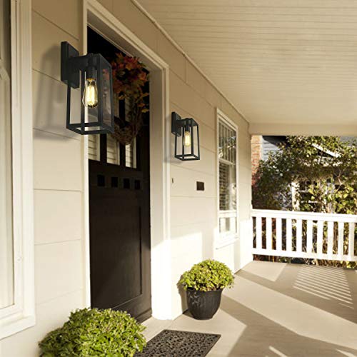 Emliviar 2 Pack Outdoor Wall Light Fixtures, Outside Wall Lights for House, Black Finish with Clear Glass, WE212B-2PK BK