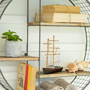 KALALOU CQ7541 Round Wire Mesh and Recycled Wood Shelving Unit, See Image