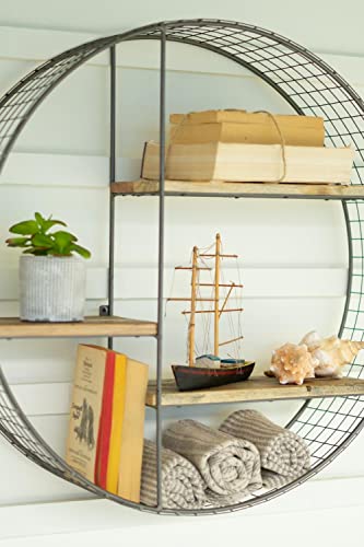 KALALOU CQ7541 Round Wire Mesh and Recycled Wood Shelving Unit, See Image