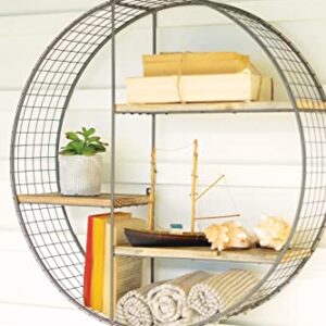 KALALOU CQ7541 Round Wire Mesh and Recycled Wood Shelving Unit, See Image