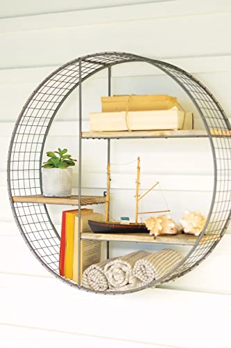 KALALOU CQ7541 Round Wire Mesh and Recycled Wood Shelving Unit, See Image