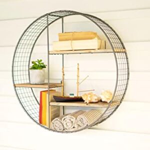 KALALOU CQ7541 Round Wire Mesh and Recycled Wood Shelving Unit, See Image