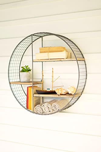 KALALOU CQ7541 Round Wire Mesh and Recycled Wood Shelving Unit, See Image