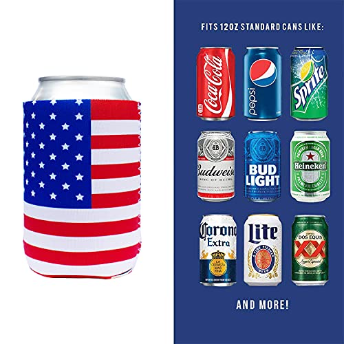 Can Cooler Sleeve 12pcs USA Flag Can Coolers Bulk Patriotic Can Sleeve Neoprene for Can and Bottle 12 oz, Perfect For Veterans Day, and Every Day(USA Flag, 12 Pack)