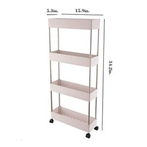 TXT&BAZ Mobile Ultra-Thin Storage Rack with Wheels, Slim Storage Cart，Rolling Cart，Kitchen Cart（4 Tier Plastic White