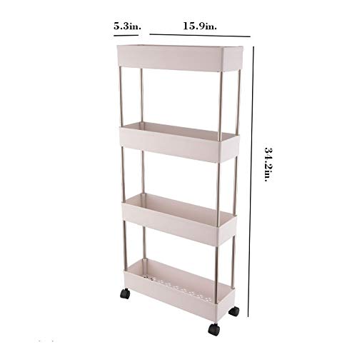 TXT&BAZ Mobile Ultra-Thin Storage Rack with Wheels, Slim Storage Cart，Rolling Cart，Kitchen Cart（4 Tier Plastic White