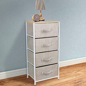 vue upgrade dresser with 4 drawers, organizer tall fabric storage tower with dust-proof pad for bedroom,hallway,living room,closet,college dorm - sturdy steel frame,wood top,easy pull fabric bins