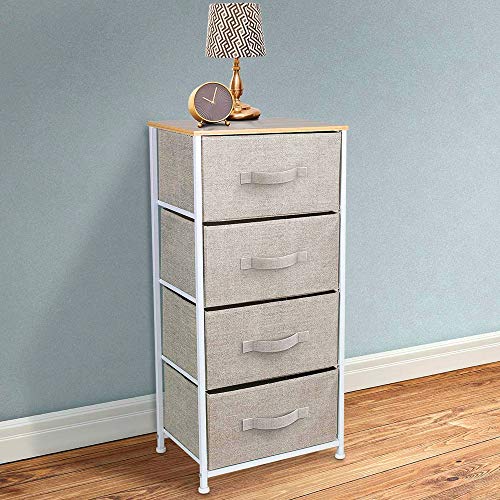 VUE Upgrade Dresser with 4 Drawers, Organizer Tall Fabric Storage Tower with Dust-Proof Pad for Bedroom,Hallway,Living Room,Closet,College Dorm - Sturdy Steel Frame,Wood Top,Easy Pull Fabric Bins